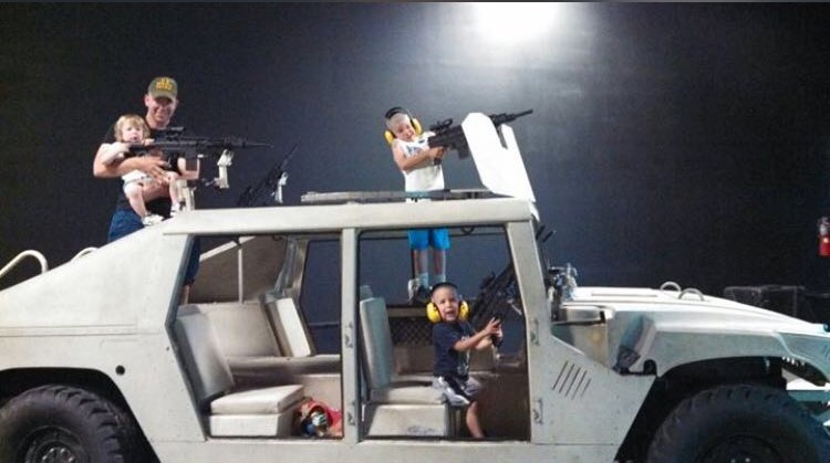 Military HUMV (High Mobility Multipurpose Wheeled Vehicle) on display inside the National Infantry Museum at Fort Benning, Georgia.