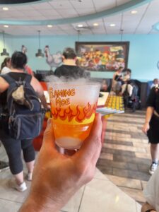 Flaming Moe non-alcoholic signature drink smoking at Moe's Tavern.
