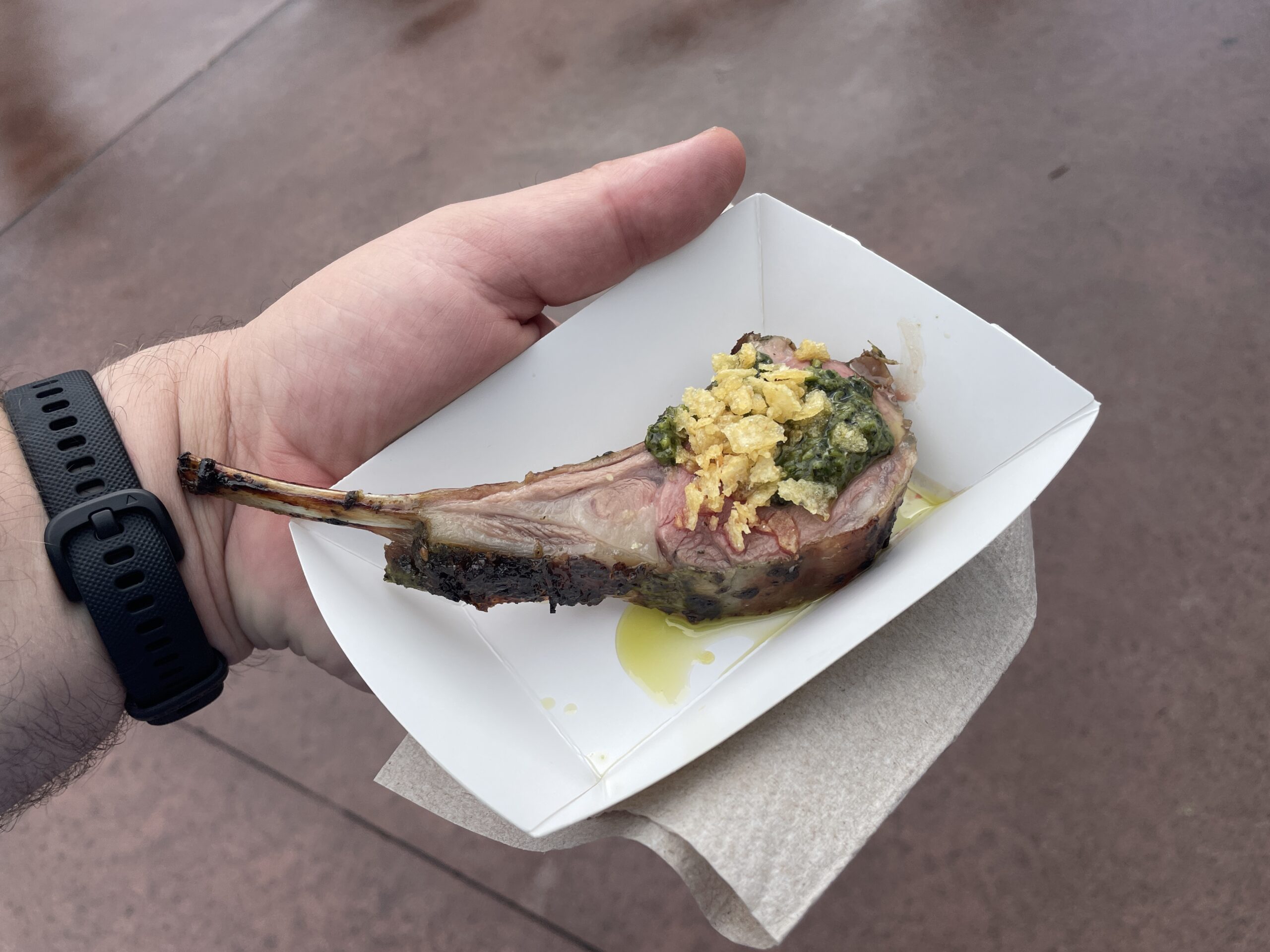 The lamb chop from Austraila in Epcot during the Food and Wine Festival at Disney World