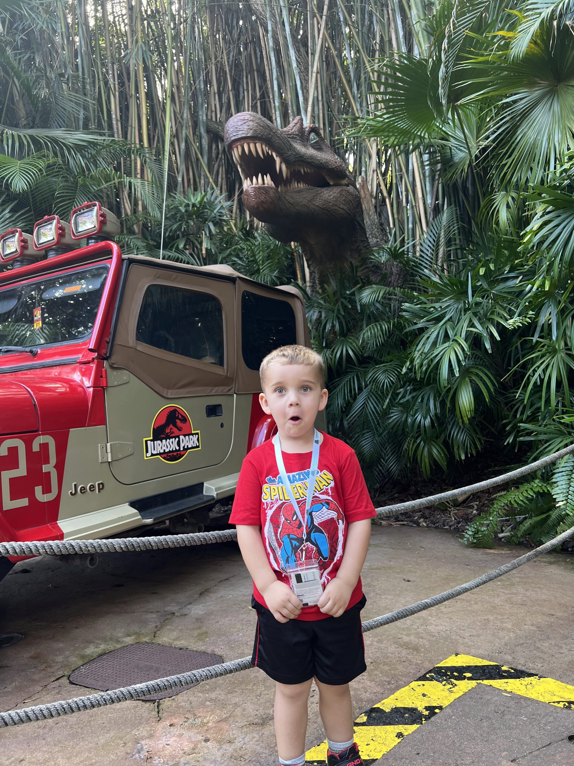 A toddler at Jurassic Park in Universal Studios Orlando