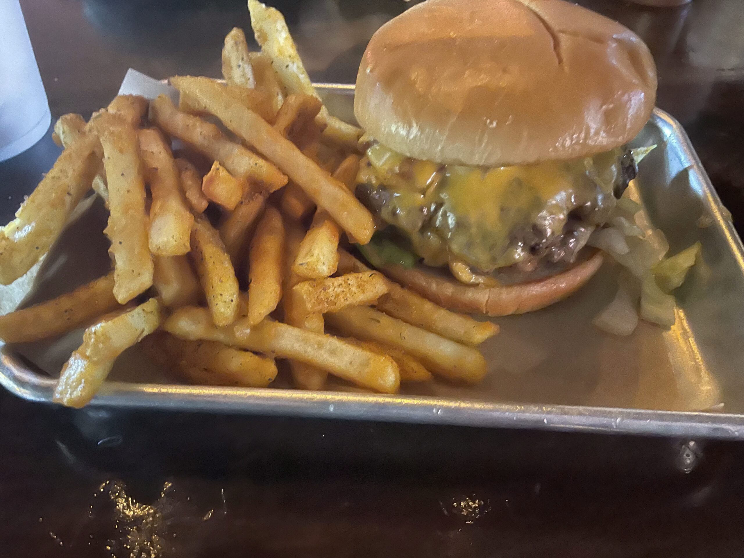 Brisket Burger and fries at Count Porkula