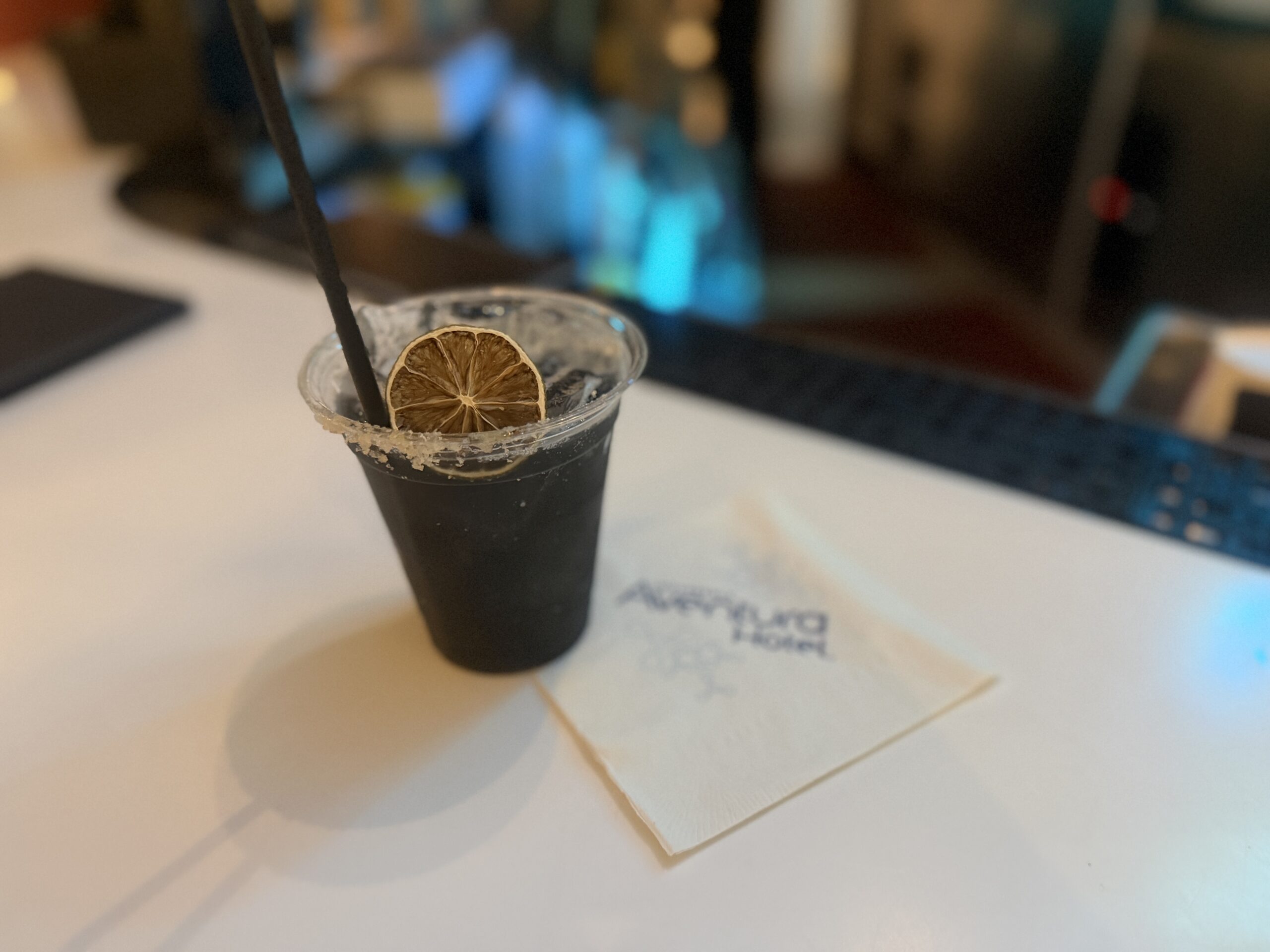 The warm hole margarita at barVentura at Aventura hotel in Orlando Florida