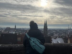 Katy Thompson of Gallivanters Vacations looking over Nuremberg Germany during Christmas
