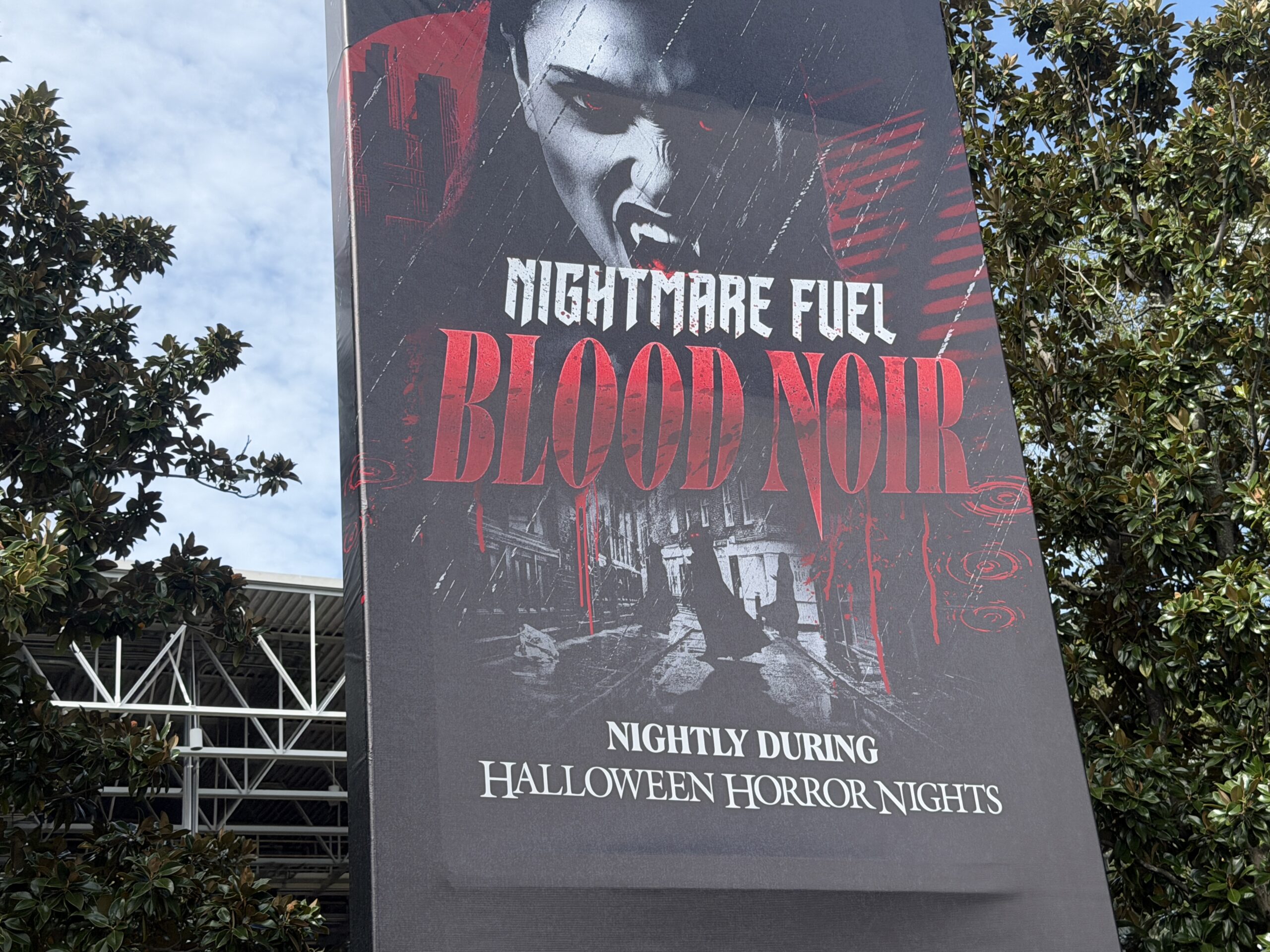 Sign for Nightmare Fuel Bloodlines at Halloween Horror Nights 35 at Universal Studios in Orlando Florida
